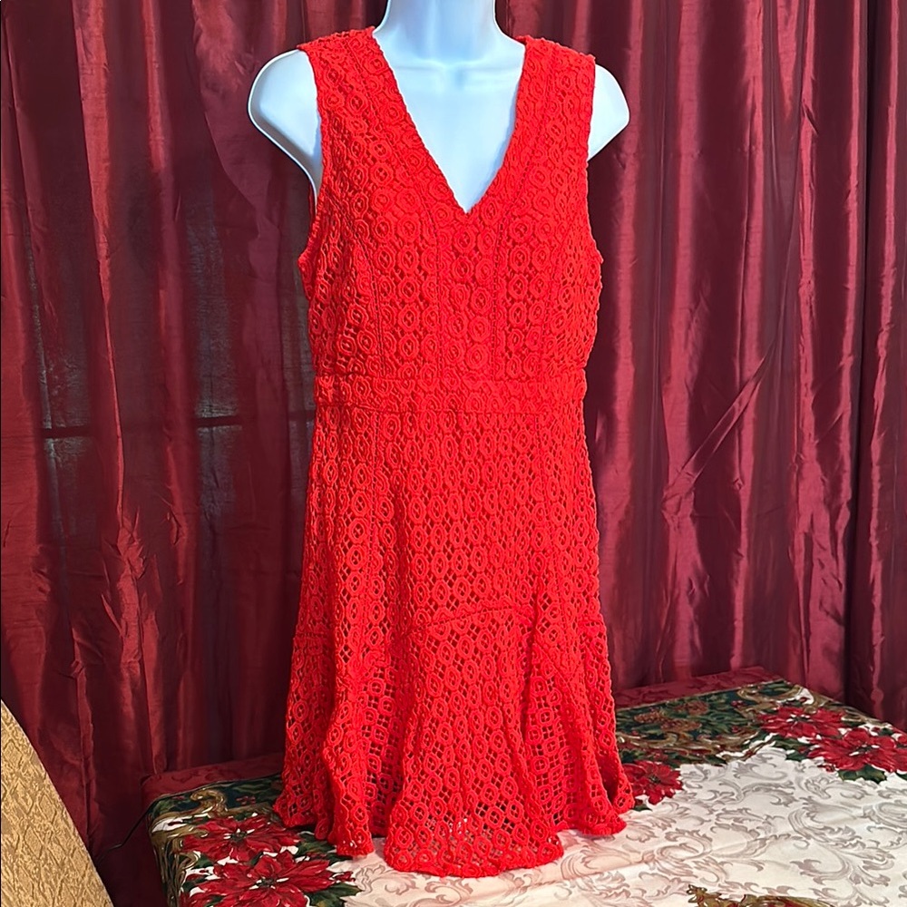 Red V-Neck Sleeveless Midi Dress for Cocktail